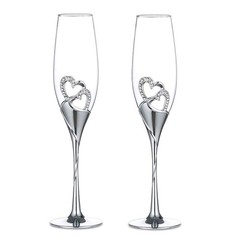 Sziqiqi Wedding Champagne Glass 2 Count (Pack of 1), Silver with Regular Box