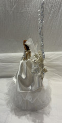 RARE Vintage 1959 Coast Novelty Wedding Cake Topper Bride Groom Rosettes Lace
