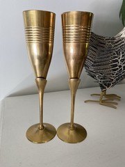 Two Vintage 1970’s Solid Brass Champagne Flutes Perfect for a Bride and Groom