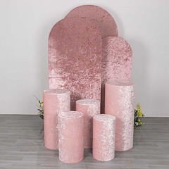 5 BLUSH Crushed Velvet Cylinder Display STAND COVERS Set Party Decorations