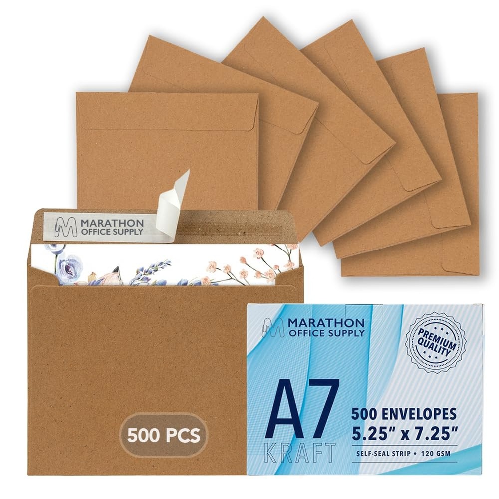 MOS A7 Kraft Envelopes 5.25 x 7.25 Inch 500 Pack — Brown Self-Seal Heavywe
