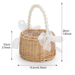 Wicker Rattan Flower Girl Basket with Pearl Handle, 6.5 * 7.8in Cute Wicker B…