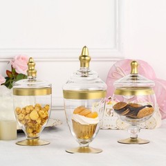 3 pcs Clear Gold Trim Glass Apothecary Jars Containers with Lids Decorations