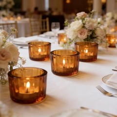 Tea Light Candle Holders Set of 12, 5cm x 3.5cm Glass Tea Light Holders Amber