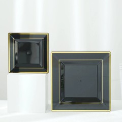 Plastic Black 10″ Square Plates with Gold Rim Disposable Party Wedding TABLEWARE