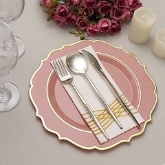 30 DUSTY ROSE 10.5″ Round Plastic Dinner Plates GOLD Scalloped Rim Events