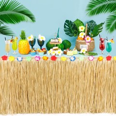 Luau Party Decorations, Natural Hawaiian Grass Table 1 Pack, Gold