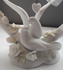 Wedding Cake Topper Doves Roses Heart White Porcelain Unique Love Bridal Gift