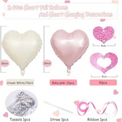 White Heart Balloons, 24Pcs 18Inch Baby Cream White Foil Shaped Love Pink