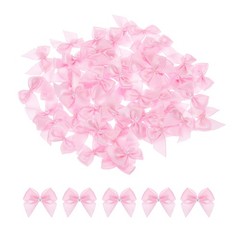 60Pcs Mini Light Pink Ribbon Bow with Pearl 1″ Ribbon Flowers Applique