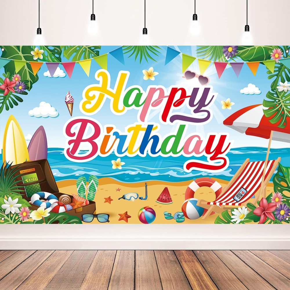 Summer Beach Birthday Backdrop, Summer Beach Birthday Banner for Summer Beach…