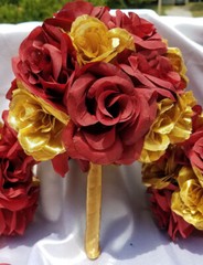 22 PC, Wedding Bouquet Set, Burgandy & Gold Roses, Wedding Flower Packages