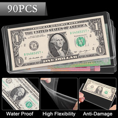 90PCS Clear Banknote Holders – Top-Load 90 Pcs [6.6″x2.8″], Pure Transparent