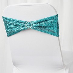 10 Turquoise Spandex Sequined CHAIR SASHES Ties Wraps Wedding Party Decorations