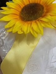 Satin Wedding Ring Pillow Sunflower Photos Ringbearer Flower girl White Yellow