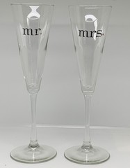 Mr and Mrs Red Heart Toasting Champagne Flutes Minimalist 4 oz. 9.75 inch