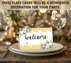 Floral Place Cards, Honeycomb Seat Cards for Table Setting, Pack of 25 Half-Fold
