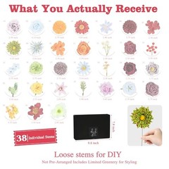 Artificial Flowers Combo Box, 38PCS Fake Flowers, Silk Flower Mix Multi Color