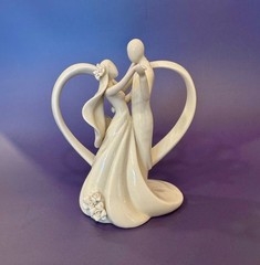 Wedding Cake Topper, Ivory Porcelain Couples Dance & Framed Heart 6.25″