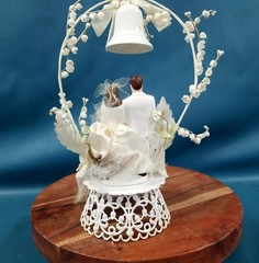 VTG Bride & Groom Wedding Cake Topper/Ornament W/ Church Bell