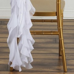 White Premium CHAIR COVER with Curly Chiffon Ruffled SASHES Decorations