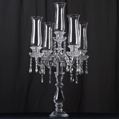 32″ CLEAR 5 Arm Crystal Glass Candelabra Hurricane Taper CANDLE HOLDER Party