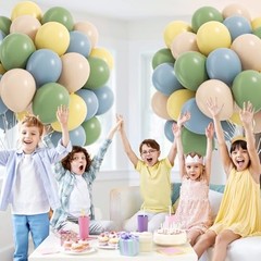 60pcs 12inch Sage Green Dusty Blue Pastel Yellow Balloons, Blue Green Yellow