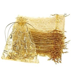 100x Gold Sheer Organza Bags 4×5 Inch Mesh Jewelry Favor Drawstring Gifts Bags