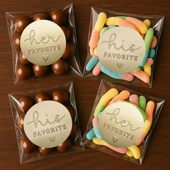 120 His and Her Gold Foil Wedding Favor Stickers for Treat Bags