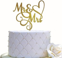 Gold Glitter Mr and Mrs Cake Topper for Weddings and Engagements