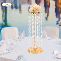Gold Beaded Tall Wedding Centerpiece Cylinder 60 cm (23.6 in) Pack Of 10