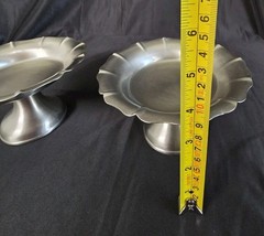 Martha Stewart Satin Pewter Pillar Candle Stands Set of 2 Fluted Pedestal Metal