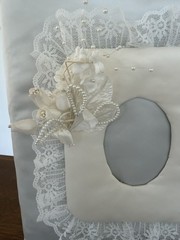 Vintage White Lace Slip-In Wedding Photo Album Ring Binder with Floral Acceng
