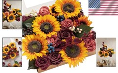 Faux Greenery Stems Foam Roses Silk Sunflower Bouquet
