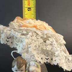 Vtg 1950’s Wedding Cake Topper Bride & Groom Ceramic 8” Blonde USA Lace Peach