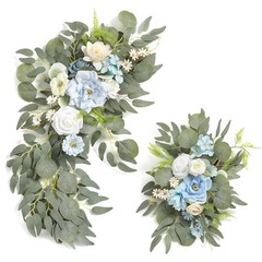Blue Faux Flower Swag Set 2pcs Artificial Wedding Arch Decoration Floral Arrange