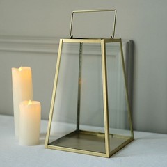 10″ Gold Clear Geometric Metal Lantern Candle Holder Hanging Terrarium Party