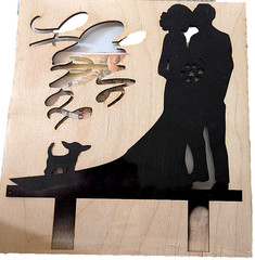 Custom Made Wedding Cake Topper Silhouette w/ Chihuahua ~ 1/8″ thk food safe NIB