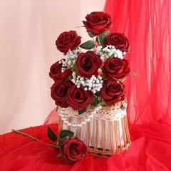 Artificial Flowers Silk Roses Real Touch Blooming Rose – Gradient Burgundy Red