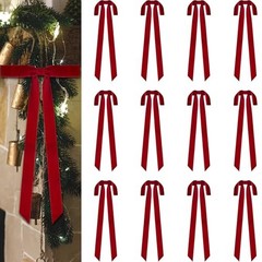12 Pcs Large Christmas Burgundy Velvet Bows, 24 x 12 Inch Width of 1.5″ Red