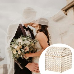 Crystal Card Box with Heart Lock, 7.5″ x 8.3″ x 9.1″ Wedding Card Box Gold