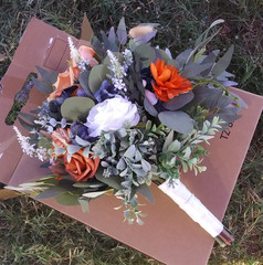 Fall Wedding Bouquet for Bride – Navy Blue, Burnt Orange – Artificial Flowers