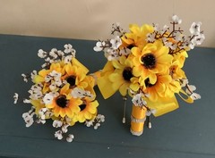 Set of 2 sunflower and baby breath wedding bouquets