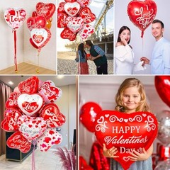 36 Pieces Red Heart Balloons, Happy Valentines Day I Love You Foil Mylar 36 Red