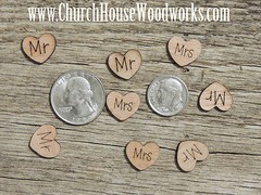 Mr, Mrs, Bride, Groom heart shaped, wood confetti, for rustic wedding, USA,decor