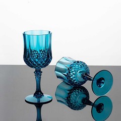 OCEAN BLUE 6 Plastic 8 oz Crystal Cut Goblets WINE GLASSES Party Events