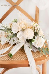 Champagne Wedding Bouquet for Bride – Artificial Roses Cascading Design