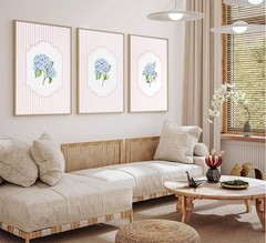 Blue Hydrangea Wall Art Pink Striped Rustic Farmhouse Floral Pictures Wall De…