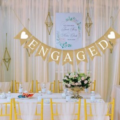 ic Engagement Decor, Burlap Bunting Banner, Beige, Wedding