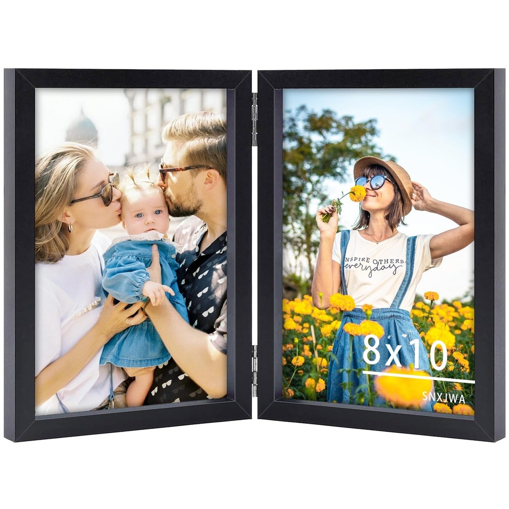 8×10 Picture Frames Double Black Photo Frame Folding Vertical Stand Display S…